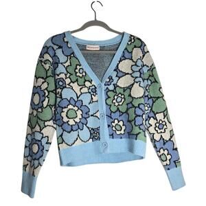 Willow & Wind Women's Medium Floral Sweater Blue Cottagecore Coquette Cute Cozy